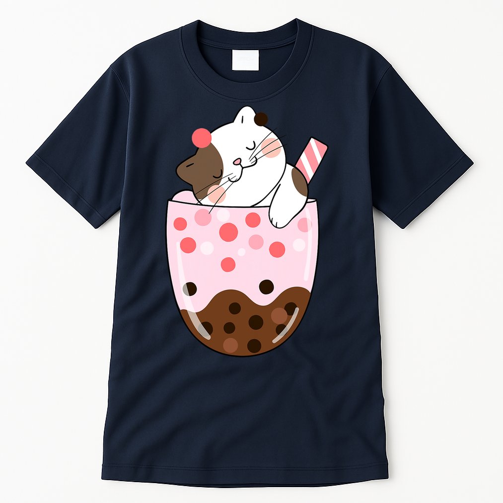 Boba Tea Cat Bubble Tea Kawaii Anime Japanese Girls Teenager Tall T-Shirt