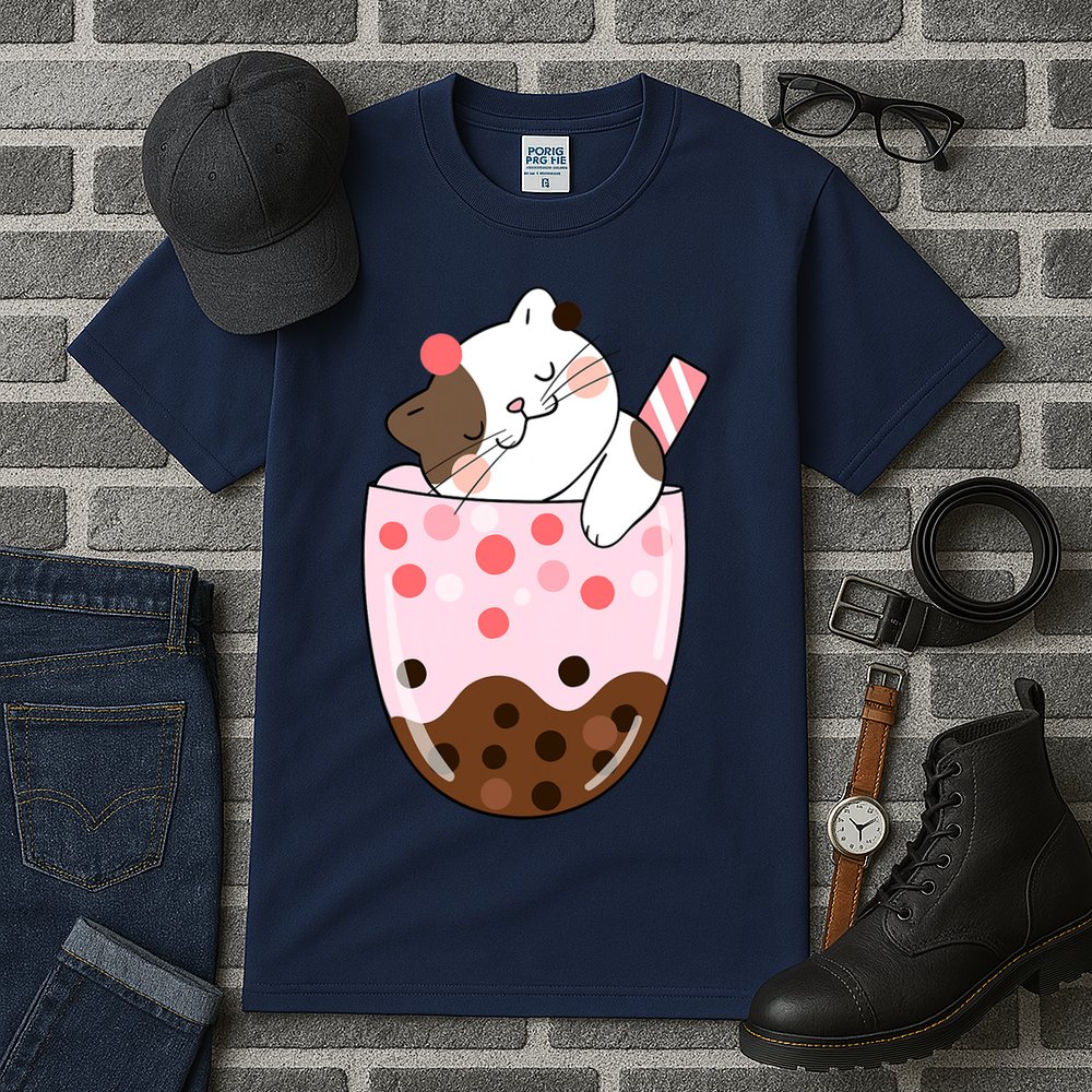 Boba Tea Cat Bubble Tea Kawaii Anime Japanese Girls Teenager Tall T-Shirt