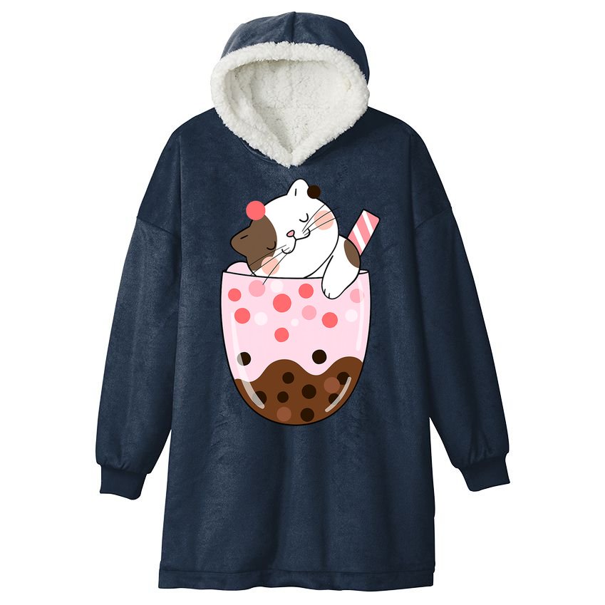 Boba Tea Cat Bubble Tea Kawaii Anime Japanese Girls Teenager Hooded Wearable Blanket