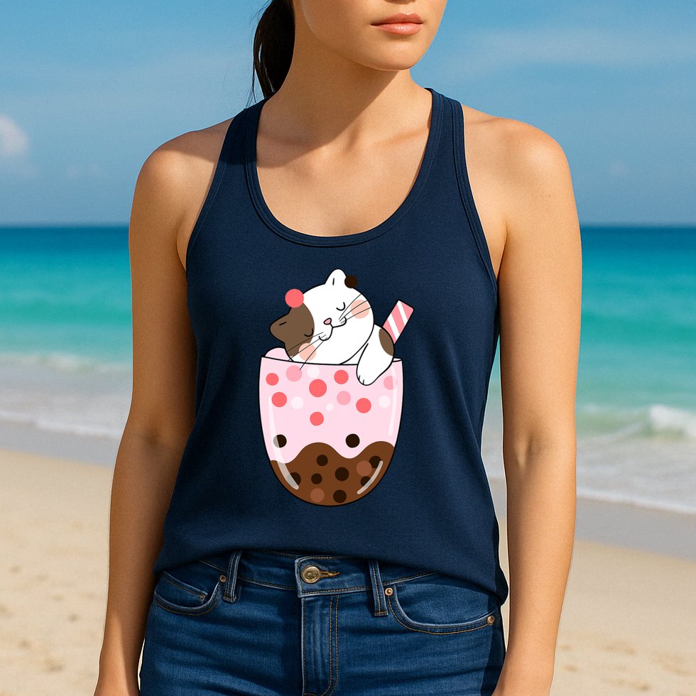 Boba Tea Cat Bubble Tea Kawaii Anime Japanese Girls Teenager Womens Tank Top