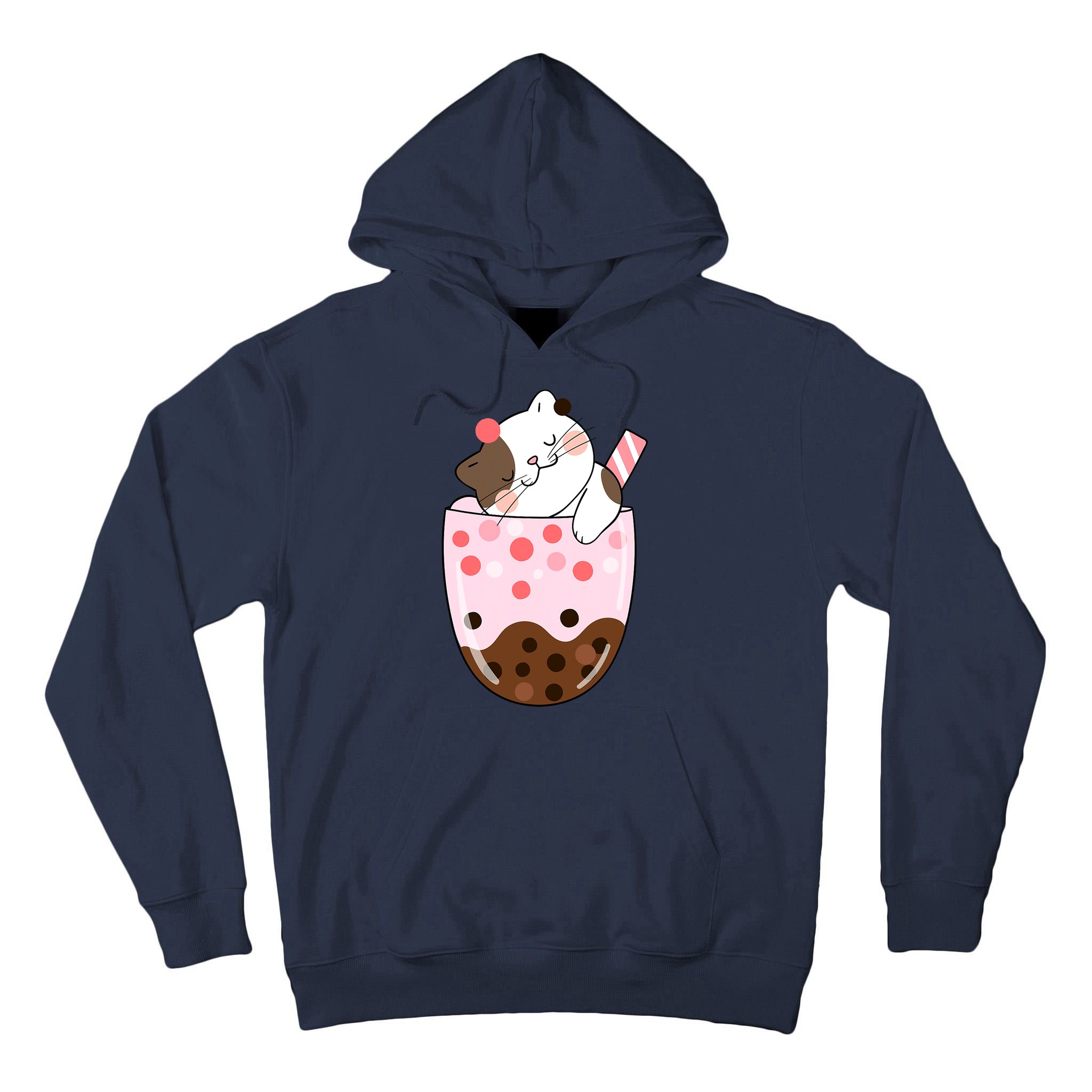 Boba Tea Cat Bubble Tea Kawaii Anime Japanese Girls Teenager Tall Hoodie