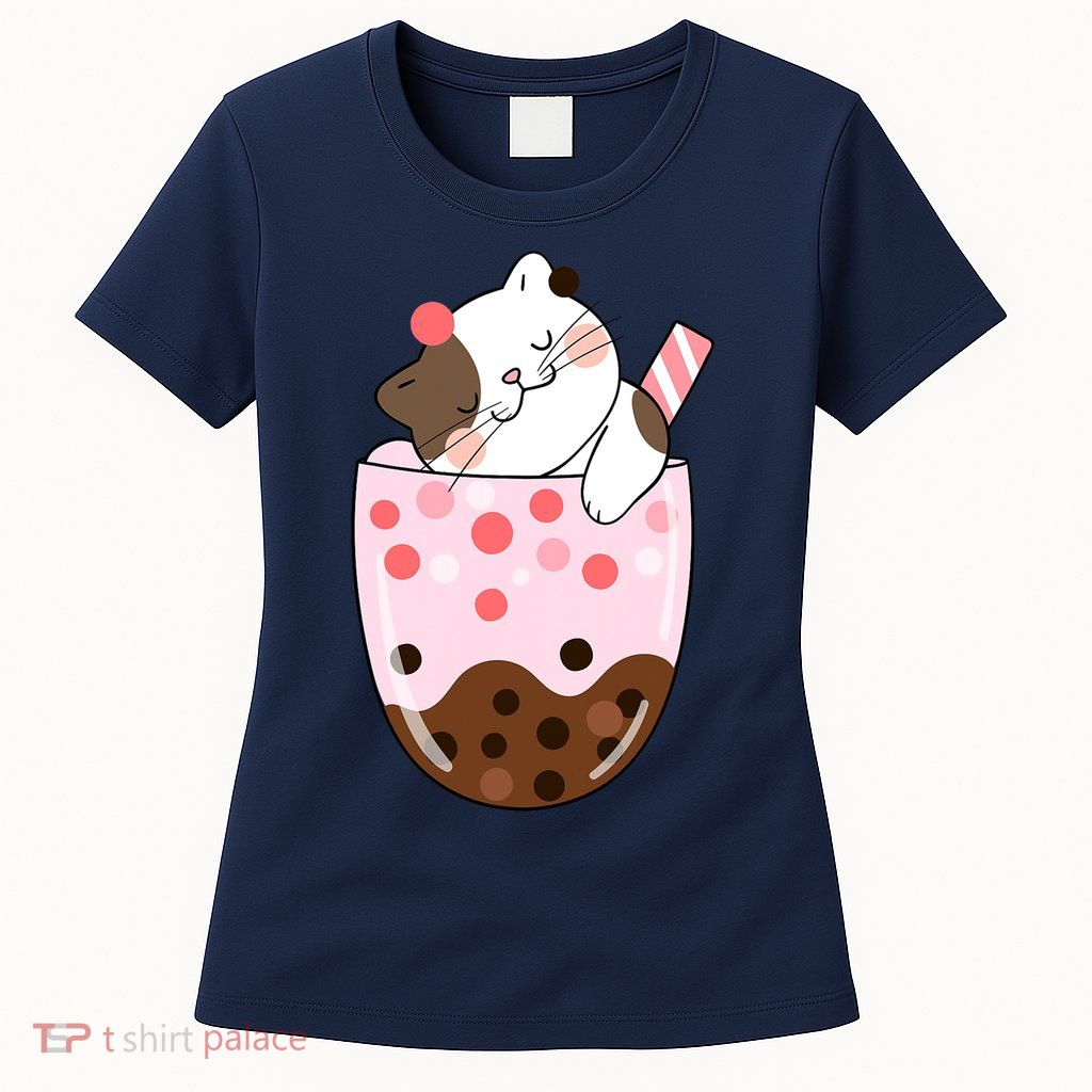 Boba Tea Cat Bubble Tea Kawaii Anime Japanese Girls Teenager Womens T-Shirt