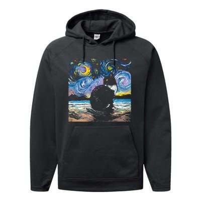 Black Tuxedo Cat Night 2 Performance Fleece Hoodie