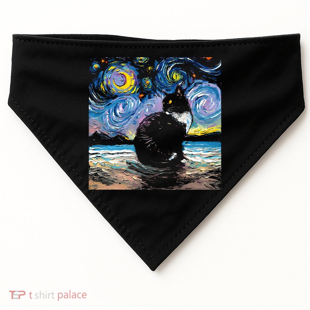 Black Tuxedo Cat Night 2 USA-Made Doggie Bandana