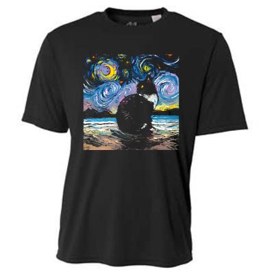 Black Tuxedo Cat Night 2 Cooling Performance Crew T-Shirt