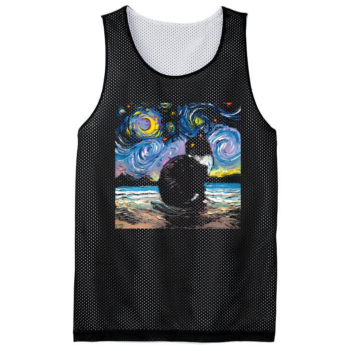 Black Tuxedo Cat Night 2 Mesh Reversible Basketball Jersey Tank