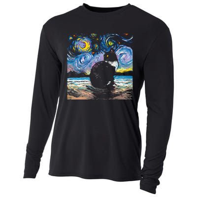 Black Tuxedo Cat Night 2 Cooling Performance Long Sleeve Crew