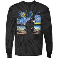 Black Tuxedo Cat Night 2 Tie-Dye Long Sleeve Shirt