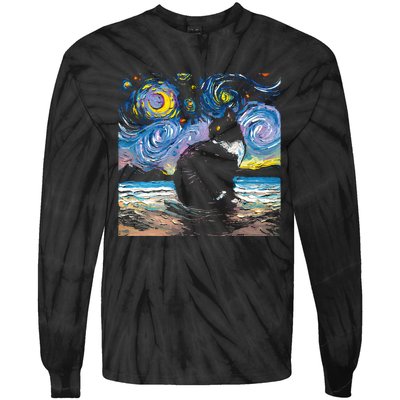 Black Tuxedo Cat Night 2 Tie-Dye Long Sleeve Shirt