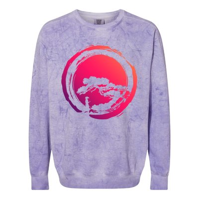 Bonsai Tree Circle Japanese Art Meditation Samurai Buddhist Gift Colorblast Crewneck Sweatshirt