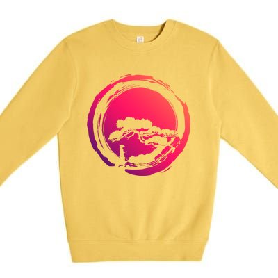 Bonsai Tree Circle Japanese Art Meditation Samurai Buddhist Gift Premium Crewneck Sweatshirt