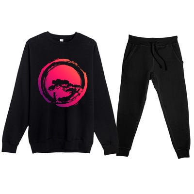 Bonsai Tree Circle Japanese Art Meditation Samurai Buddhist Gift Premium Crewneck Sweatsuit Set