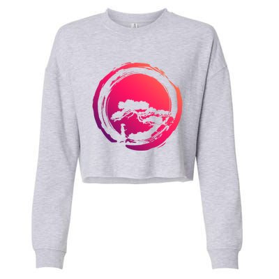 Bonsai Tree Circle Japanese Art Meditation Samurai Buddhist Gift Cropped Pullover Crew