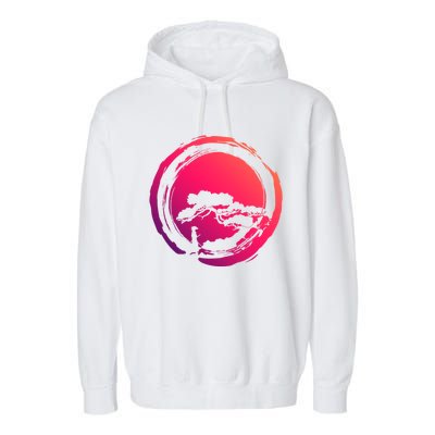 Bonsai Tree Circle Japanese Art Meditation Samurai Buddhist Gift Garment-Dyed Fleece Hoodie