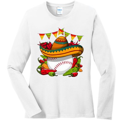 Baseball Team Cinco De Mayo Tacos And Baseball Ladies Long Sleeve Shirt