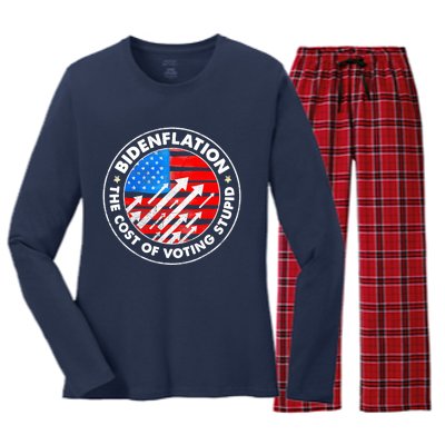 Bidenflation The Cost Of Voting Stupid Joe Biden Inflation Women's Long Sleeve Flannel Pajama Set 