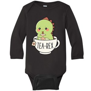 Boba Tearex Cute Trex Dinosaur Lover Kawaii Funny Dino Pun Baby Long Sleeve Bodysuit