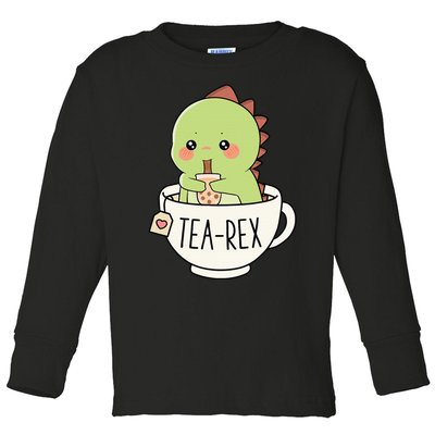 Boba Tearex Cute Trex Dinosaur Lover Kawaii Funny Dino Pun Toddler Long Sleeve Shirt