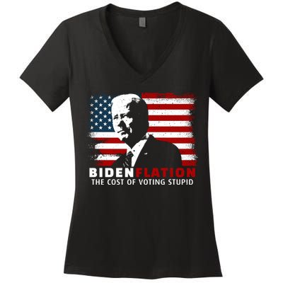 BidenFlation The Cost Of Voting Stupid Biden Flation Women's V-Neck T-Shirt