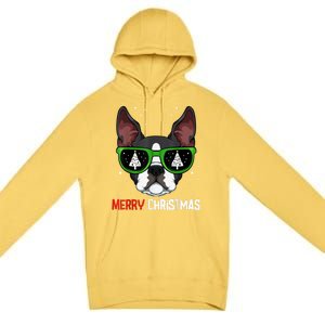 Boston Terrier Christmas Pajama Dog Sunglasses XMas Tree Premium Pullover Hoodie