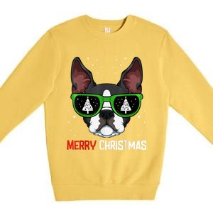 Boston Terrier Christmas Pajama Dog Sunglasses XMas Tree Premium Crewneck Sweatshirt