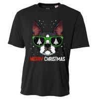 Boston Terrier Christmas Pajama Dog Sunglasses XMas Tree Cooling Performance Crew T-Shirt