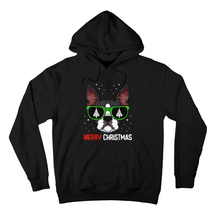 Boston Terrier Christmas Pajama Dog Sunglasses XMas Tree Hoodie