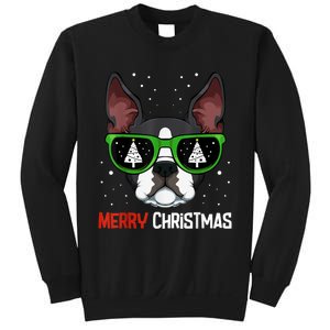 Boston Terrier Christmas Pajama Dog Sunglasses XMas Tree Sweatshirt