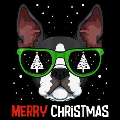 Boston Terrier Christmas Pajama Dog Sunglasses XMas Tree T-Shirt