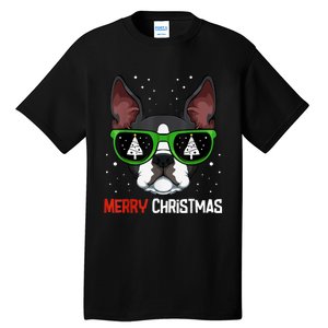 Boston Terrier Christmas Pajama Dog Sunglasses XMas Tree Tall T-Shirt