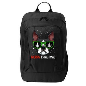 Boston Terrier Christmas Pajama Dog Sunglasses XMas Tree City Backpack