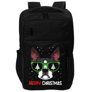 Boston Terrier Christmas Pajama Dog Sunglasses XMas Tree Impact Tech Backpack