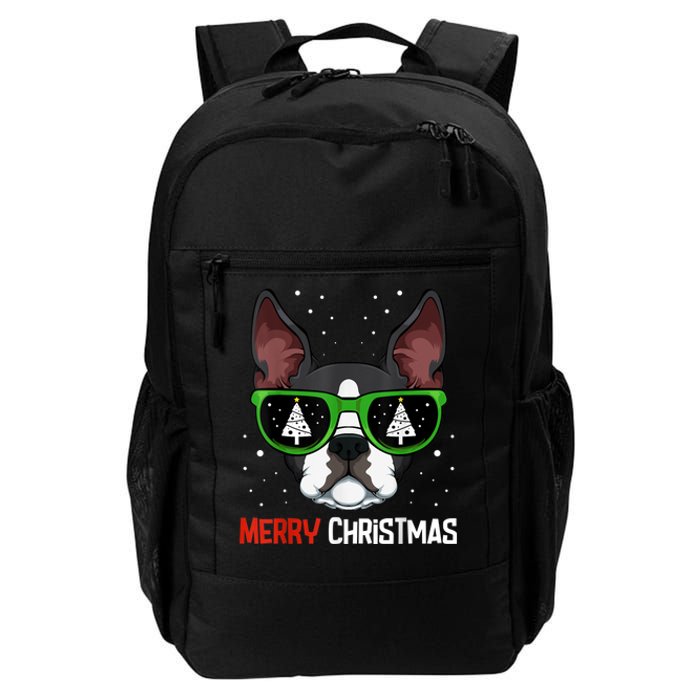 Boston Terrier Christmas Pajama Dog Sunglasses XMas Tree Daily Commute Backpack