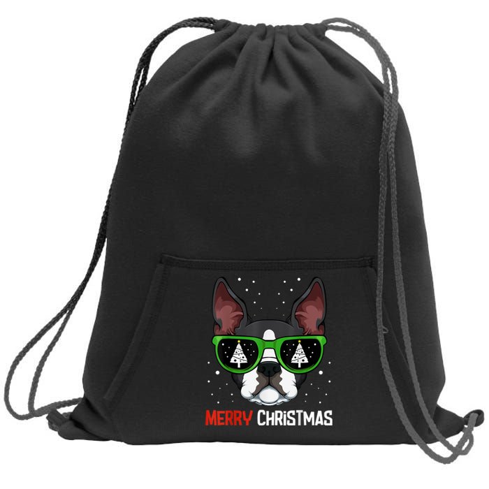 Boston Terrier Christmas Pajama Dog Sunglasses XMas Tree Sweatshirt Cinch Pack Bag