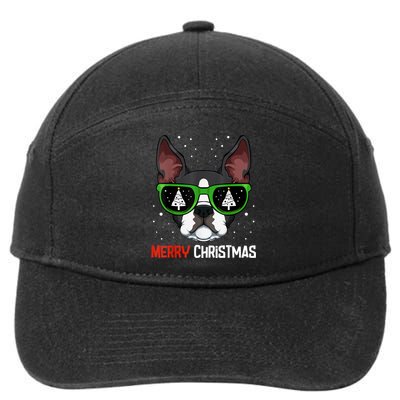 Boston Terrier Christmas Pajama Dog Sunglasses XMas Tree 7-Panel Snapback Hat