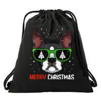 Boston Terrier Christmas Pajama Dog Sunglasses XMas Tree Drawstring Bag