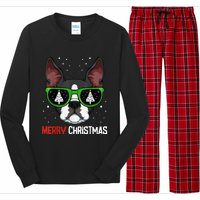 Boston Terrier Christmas Pajama Dog Sunglasses XMas Tree Long Sleeve Pajama Set