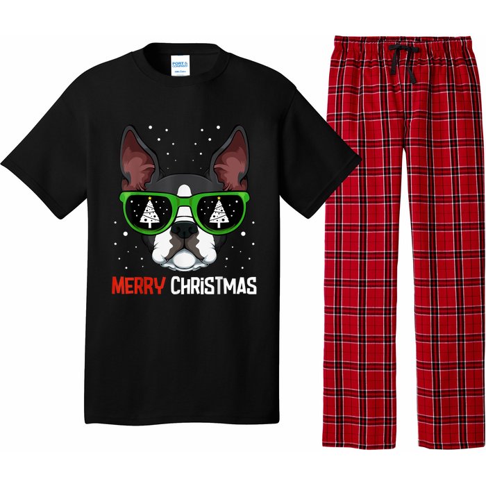 Boston Terrier Christmas Pajama Dog Sunglasses XMas Tree Pajama Set