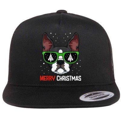 Boston Terrier Christmas Pajama Dog Sunglasses XMas Tree Flatbill Hat