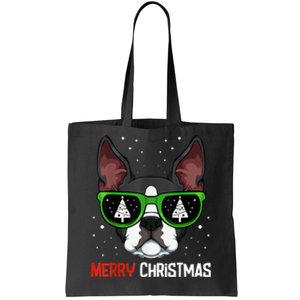 Boston Terrier Christmas Pajama Dog Sunglasses XMas Tree Tote Bag