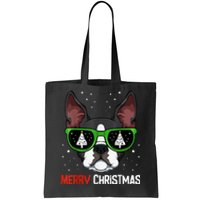 Boston Terrier Christmas Pajama Dog Sunglasses XMas Tree Tote Bag