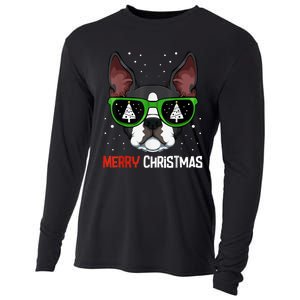 Boston Terrier Christmas Pajama Dog Sunglasses XMas Tree Cooling Performance Long Sleeve Crew