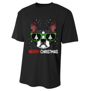 Boston Terrier Christmas Pajama Dog Sunglasses XMas Tree Performance Sprint T-Shirt