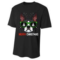 Boston Terrier Christmas Pajama Dog Sunglasses XMas Tree Performance Sprint T-Shirt