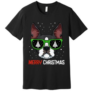 Boston Terrier Christmas Pajama Dog Sunglasses XMas Tree Premium T-Shirt