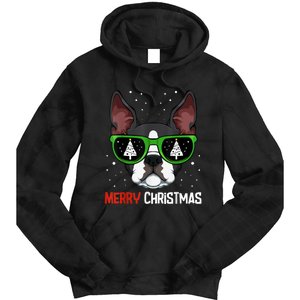 Boston Terrier Christmas Pajama Dog Sunglasses XMas Tree Tie Dye Hoodie