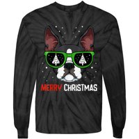 Boston Terrier Christmas Pajama Dog Sunglasses XMas Tree Tie-Dye Long Sleeve Shirt