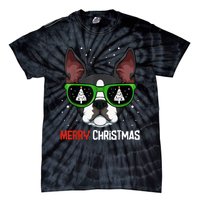 Boston Terrier Christmas Pajama Dog Sunglasses XMas Tree Tie-Dye T-Shirt