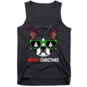 Boston Terrier Christmas Pajama Dog Sunglasses XMas Tree Tank Top