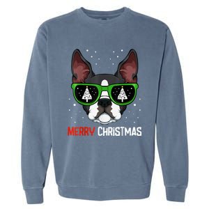 Boston Terrier Christmas Pajama Dog Sunglasses XMas Tree Garment-Dyed Sweatshirt